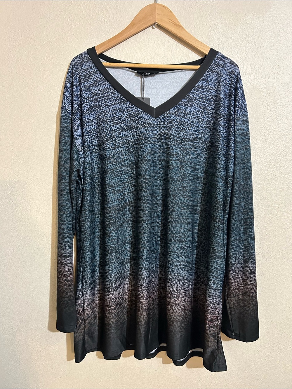 Lily by Firmiana Gradient V-Neck Long Sleeve Tunic Top Blue Purple 2X Boho
